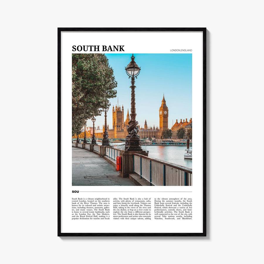 South Bank colorful travel poster of London, England – vertical wall art, unframed print shown in interior mockup