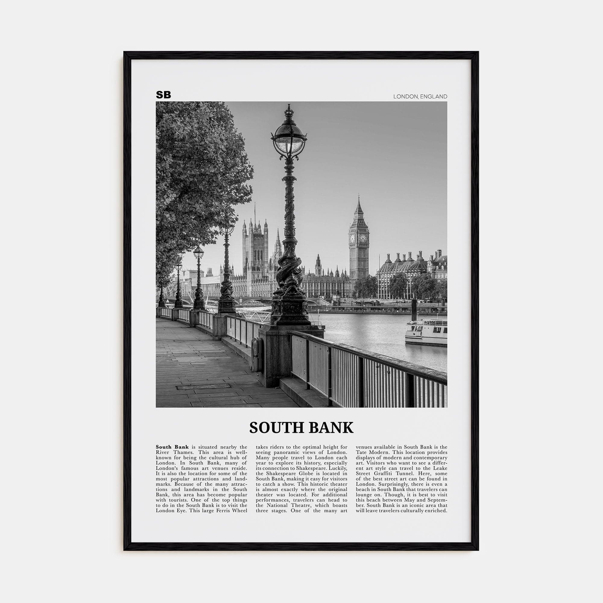 South Bank Poster Black Wood / 8x12 in Nbourhood Travel B&W Poster