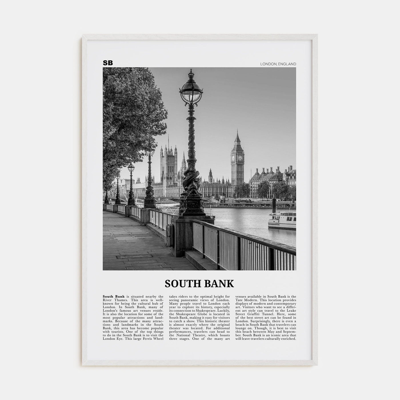 South Bank Poster White Wood / 8x12 in Nbourhood Travel B&W Poster