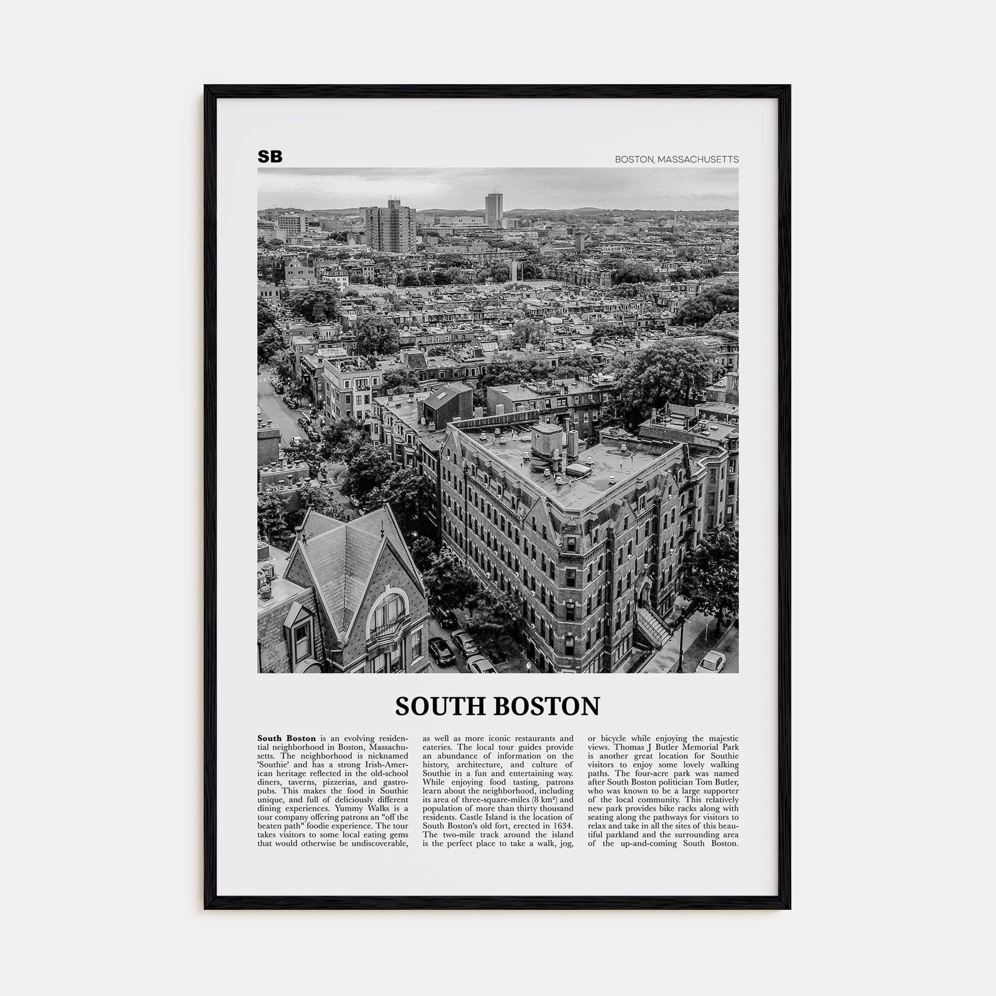 South Boston Poster Black Wood / 8x12 in Nbourhood Travel B&W Poster