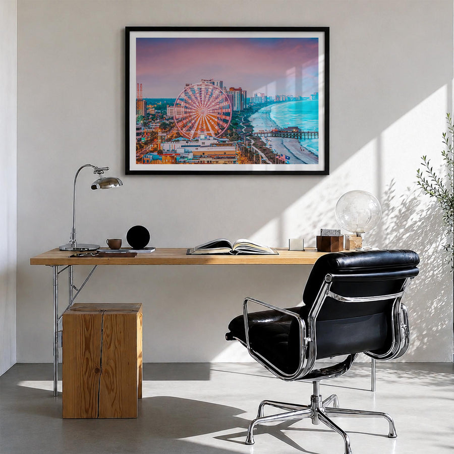 South Carolina colorful photo poster of United States – horizontal wall art in black wood frame with white border, hanging on