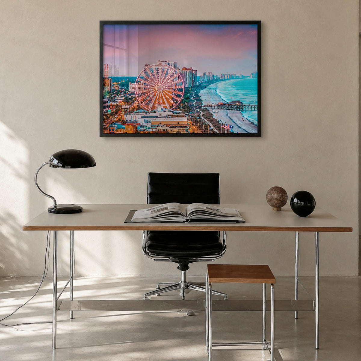 South Carolina colorful photo poster of United States – horizontal wall art in black wood frame, hanging on wall