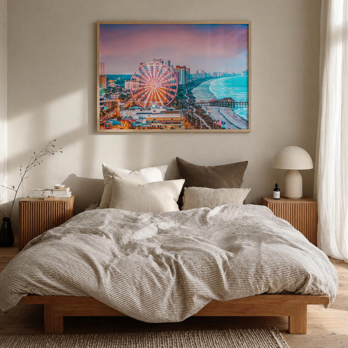 South Carolina colorful photo poster of United States – horizontal wall art in natural wood frame, hanging on wall