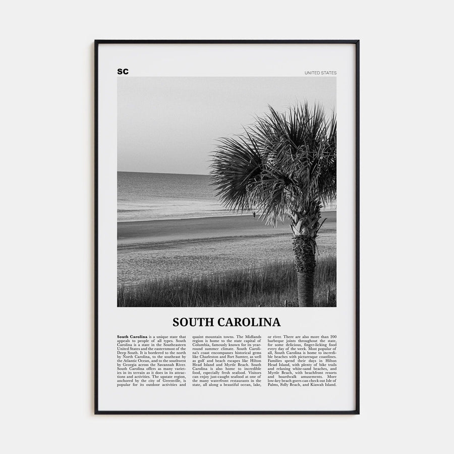 South Carolina No 1 Poster Black Metal / 8x12 in Nbourhood Travel B&W Poster