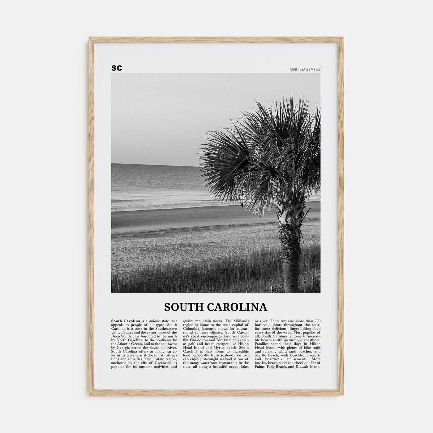 South Carolina No 1 Poster Natural Wood / 8x12 in Nbourhood Travel B&W Poster