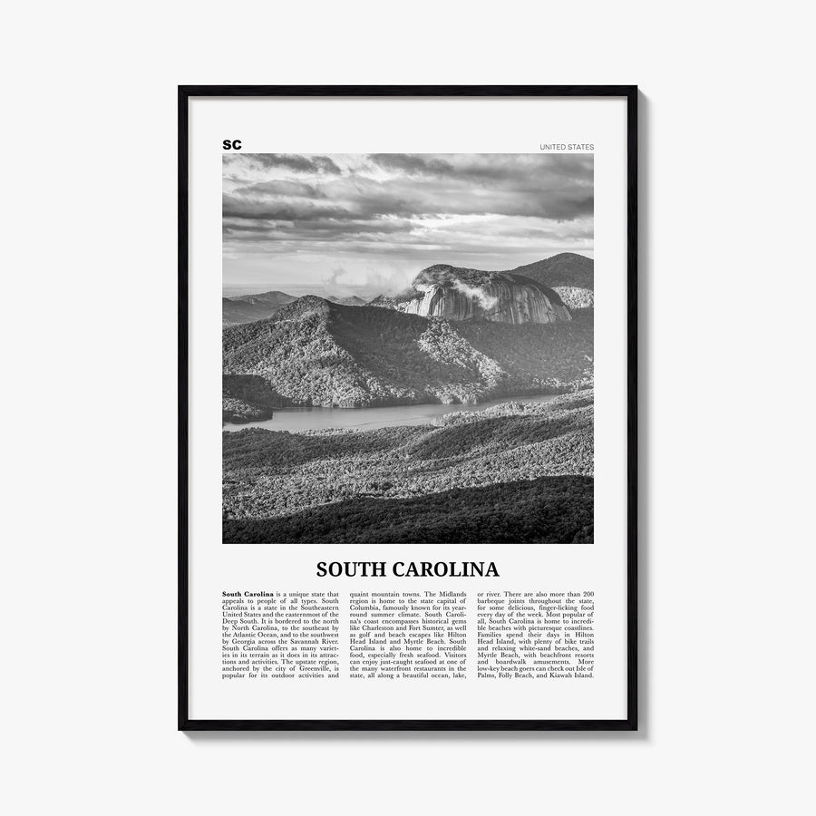 South Carolina no. 3 black & white newspaper poster of United States – vertical wall art, unframed print shown in interior mo