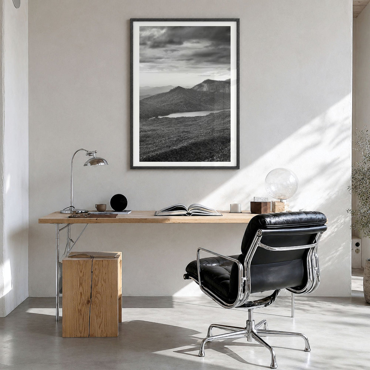 South Carolina Photo Poster in a black wood frame, hanging in a bright home office, white border