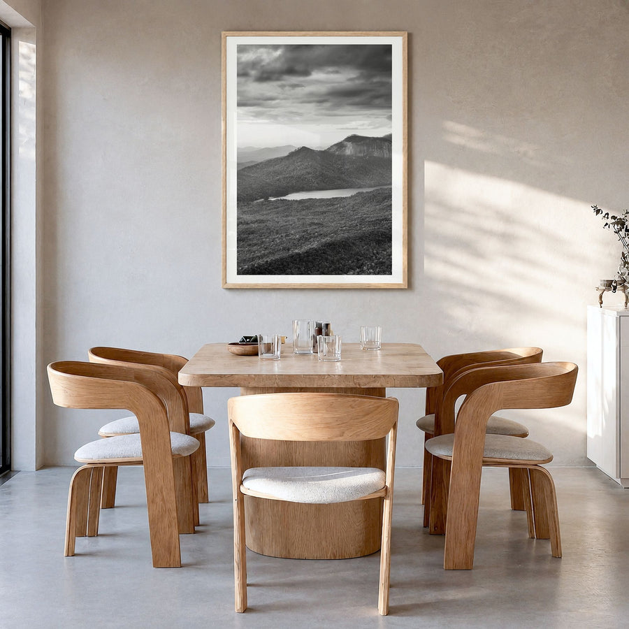 South Carolina Photo Poster in a natural wood frame, hanging in a dining room, white border
