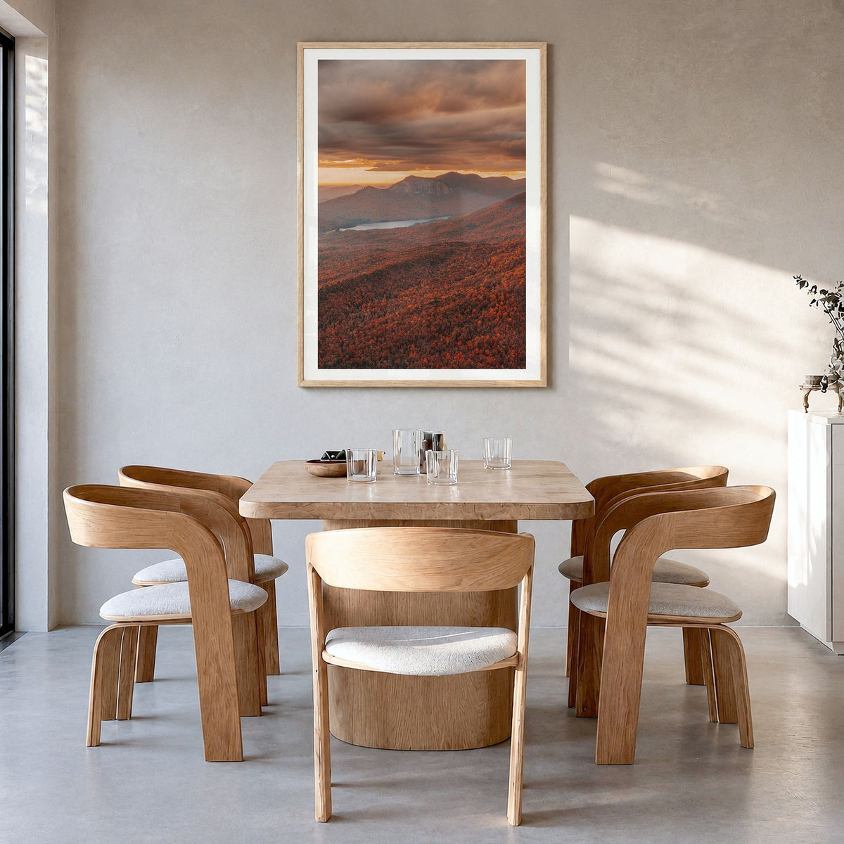South Carolina Photo No 3 Poster in a natural wood frame, hanging in a dining room, white border