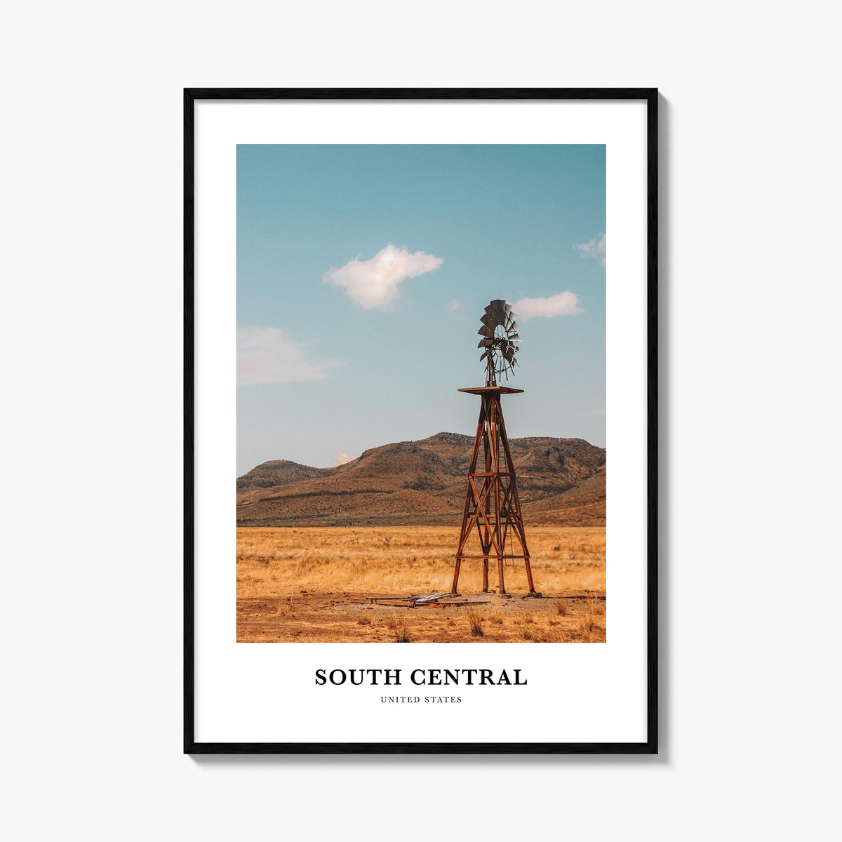 South Central colorful classic poster of California, USA – vertical wall art, unframed print shown in interior mockup