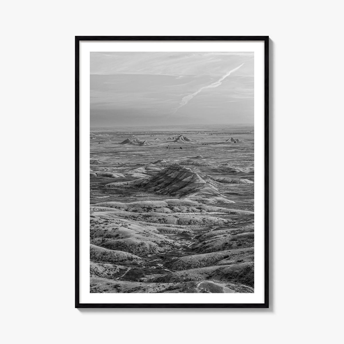 South Dakota black & white photo poster of United States – vertical wall art, unframed print shown in interior mockup