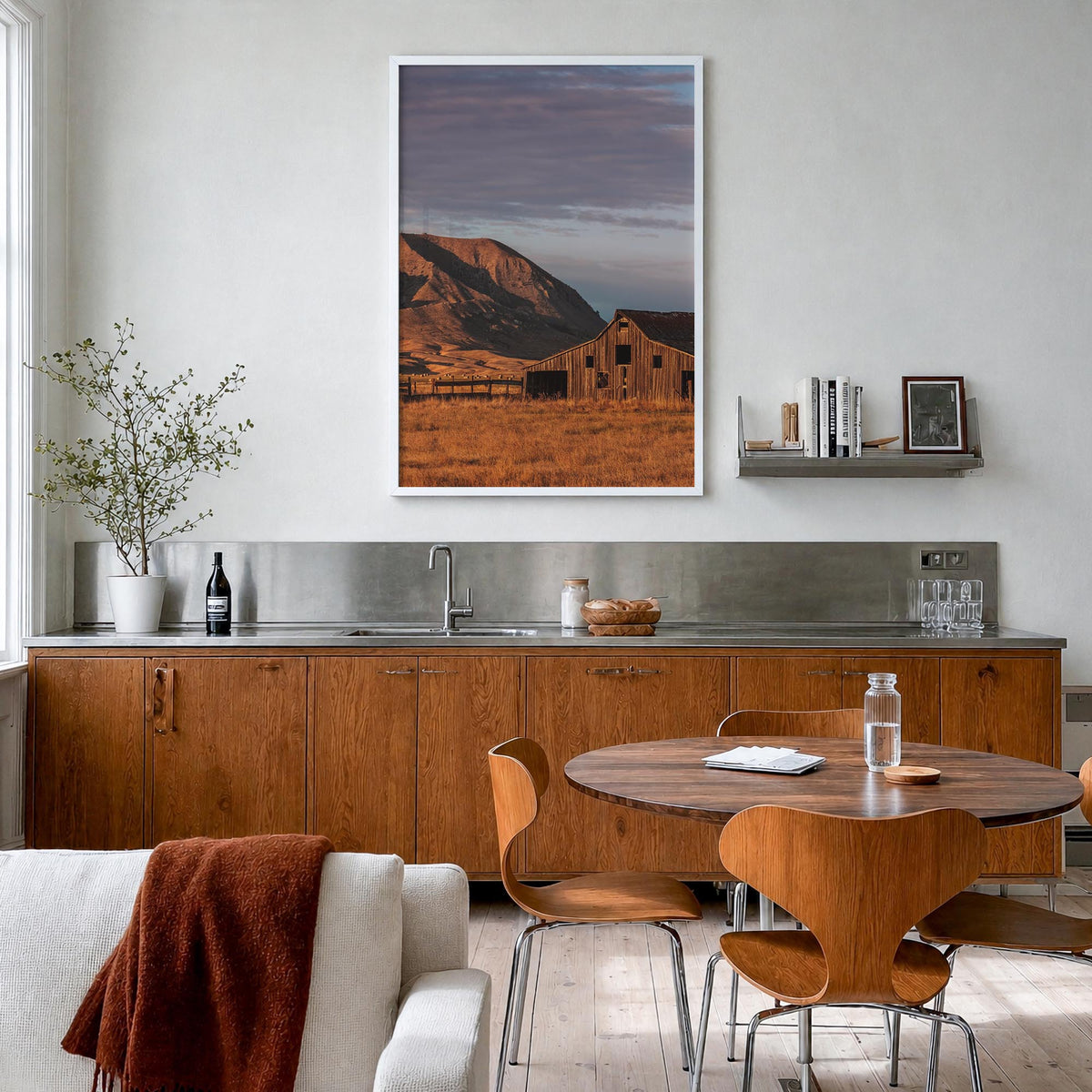 South Dakota colorful photo poster of United States – vertical wall art in white wood frame, hanging on wall