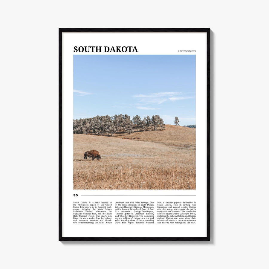 South Dakota colorful travel poster of United States – vertical wall art, unframed print shown in interior mockup