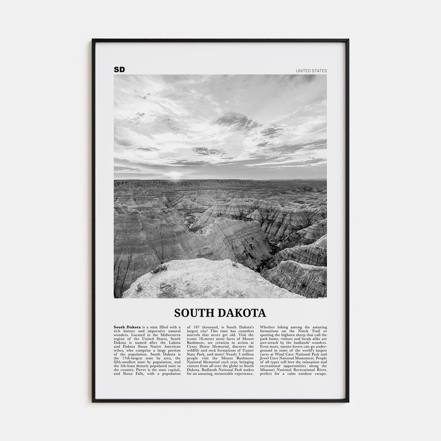 South Dakota No 2 Poster Black Metal / 8x12 in Nbourhood Travel B&W Poster