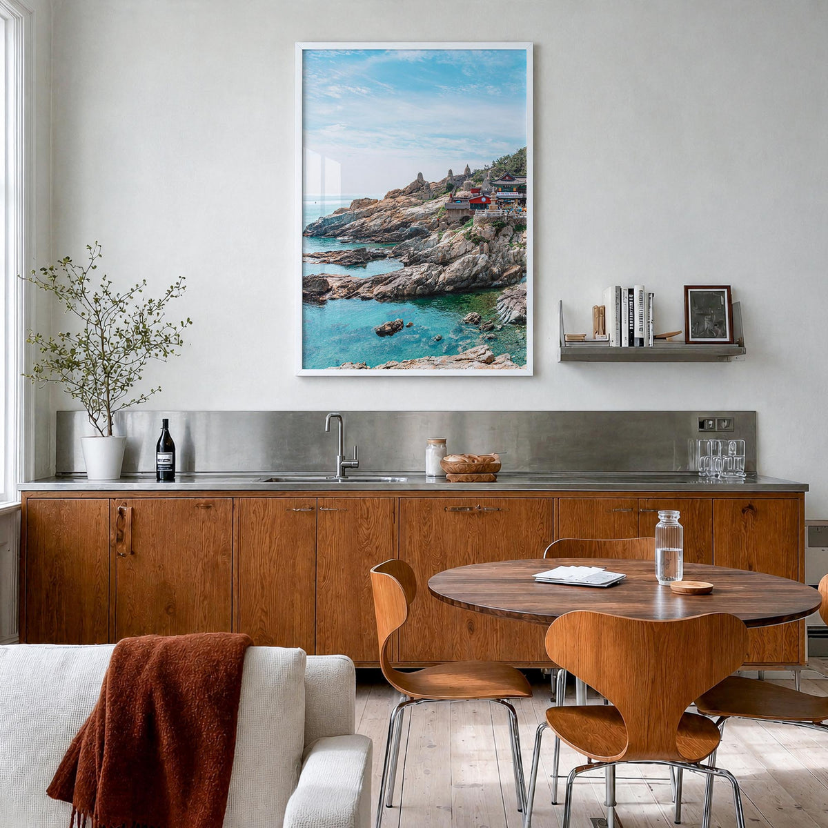 South Korea colorful photo poster of Asia – vertical wall art in white wood frame, hanging on wall