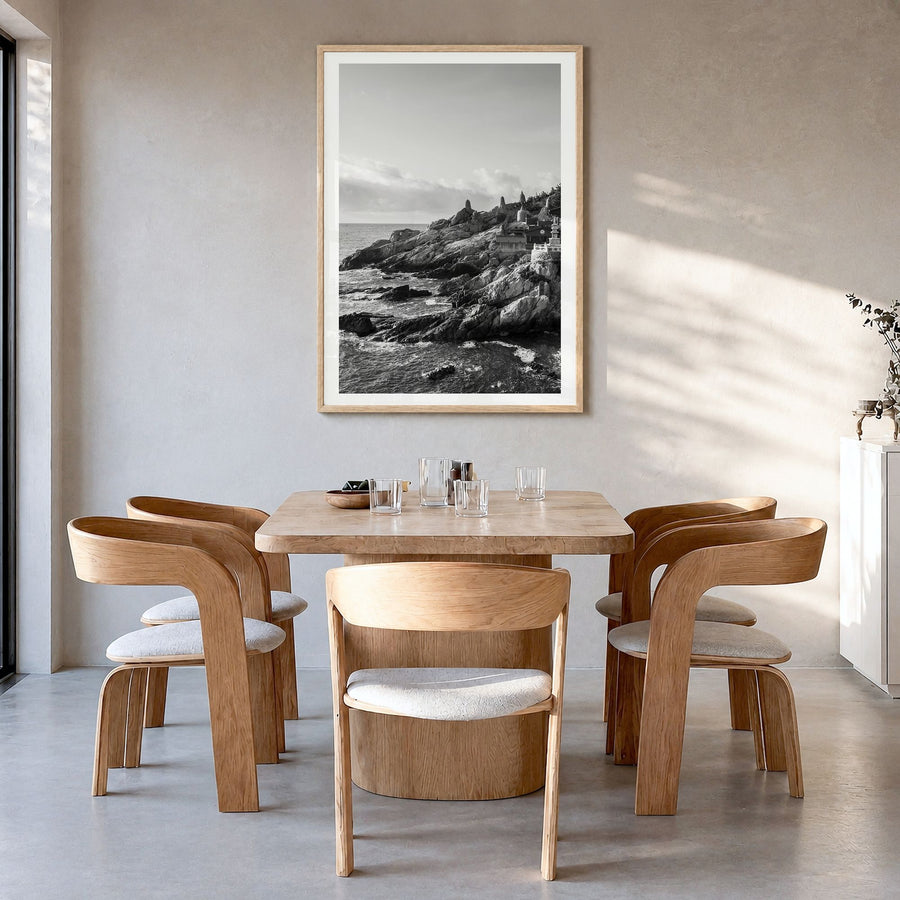 South Korea Photo Poster in a natural wood frame, hanging in a dining room, white border