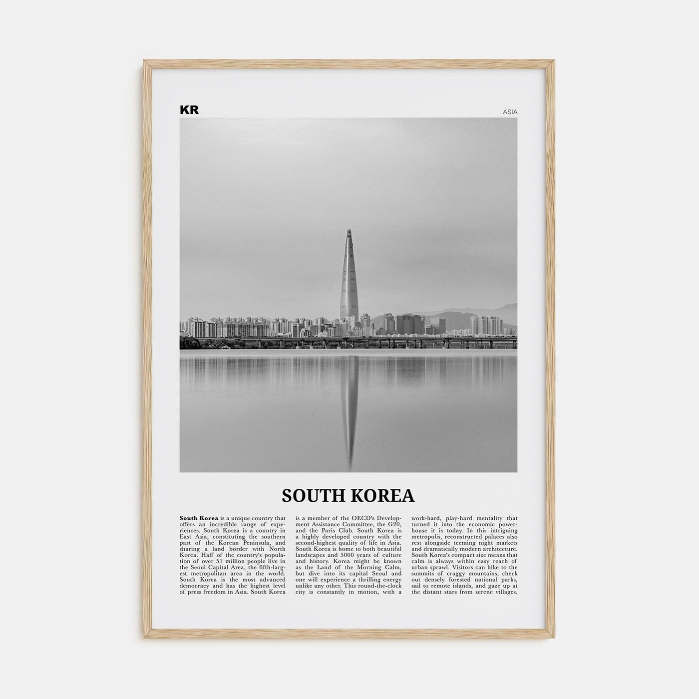 South Korea Poster Natural Wood / 8x12 in Nbourhood Travel B&W Poster