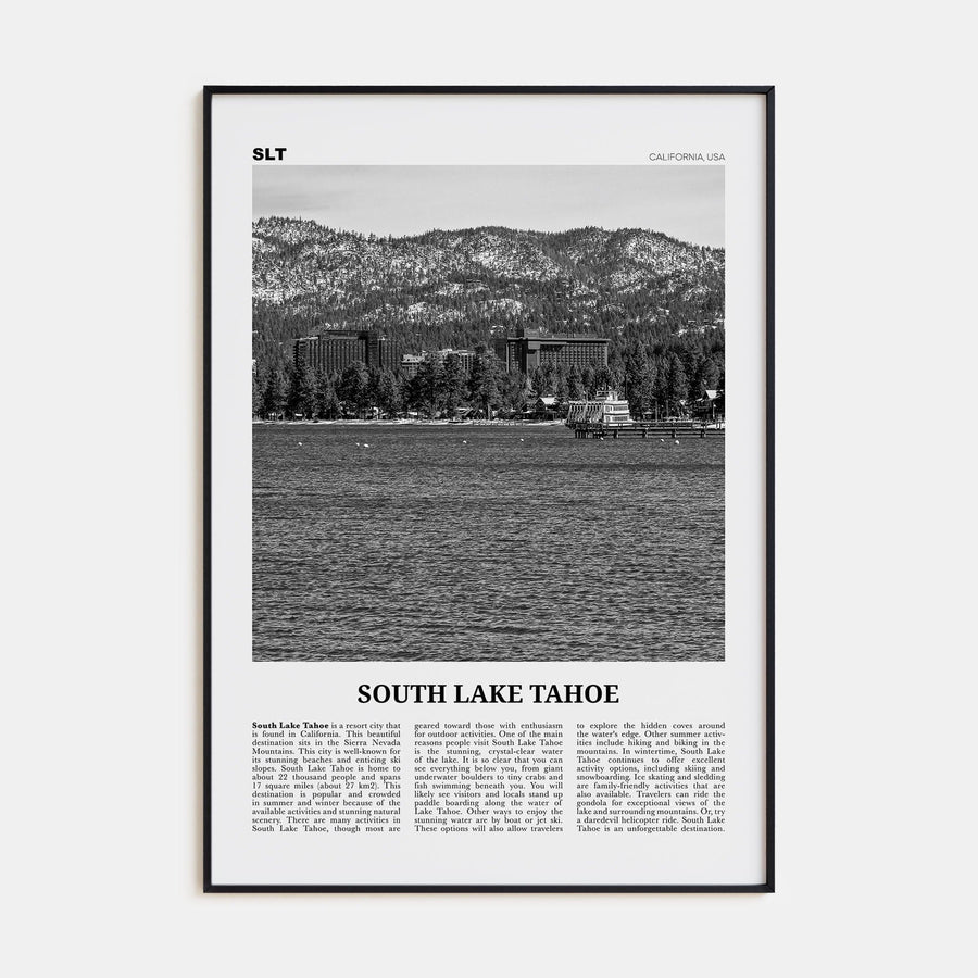 South Lake Tahoe Poster Black Metal / 8x12 in Nbourhood Travel B&W Poster