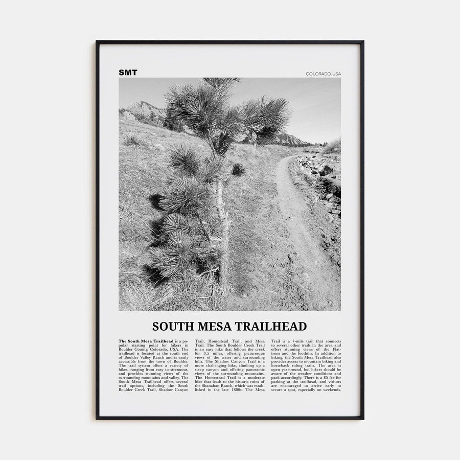 South Mesa Trailhead Poster Black Metal / 8x12 in Nbourhood Travel B&W Poster