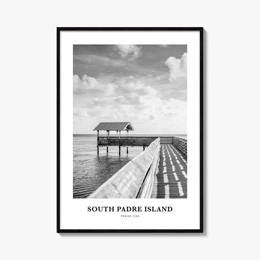 South Padre Island black & white classic poster of Texas, USA – vertical wall art, unframed print shown in interior mockup