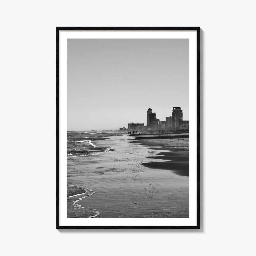 South Padre Island black & white photo poster of Texas, USA – vertical wall art, unframed print shown in interior mockup