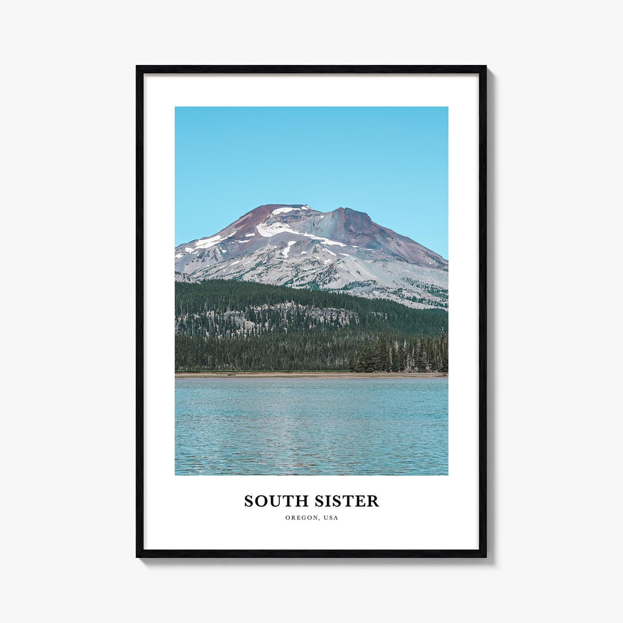 South Sister colorful classic poster of Oregon, USA – vertical wall art, unframed print shown in interior mockup