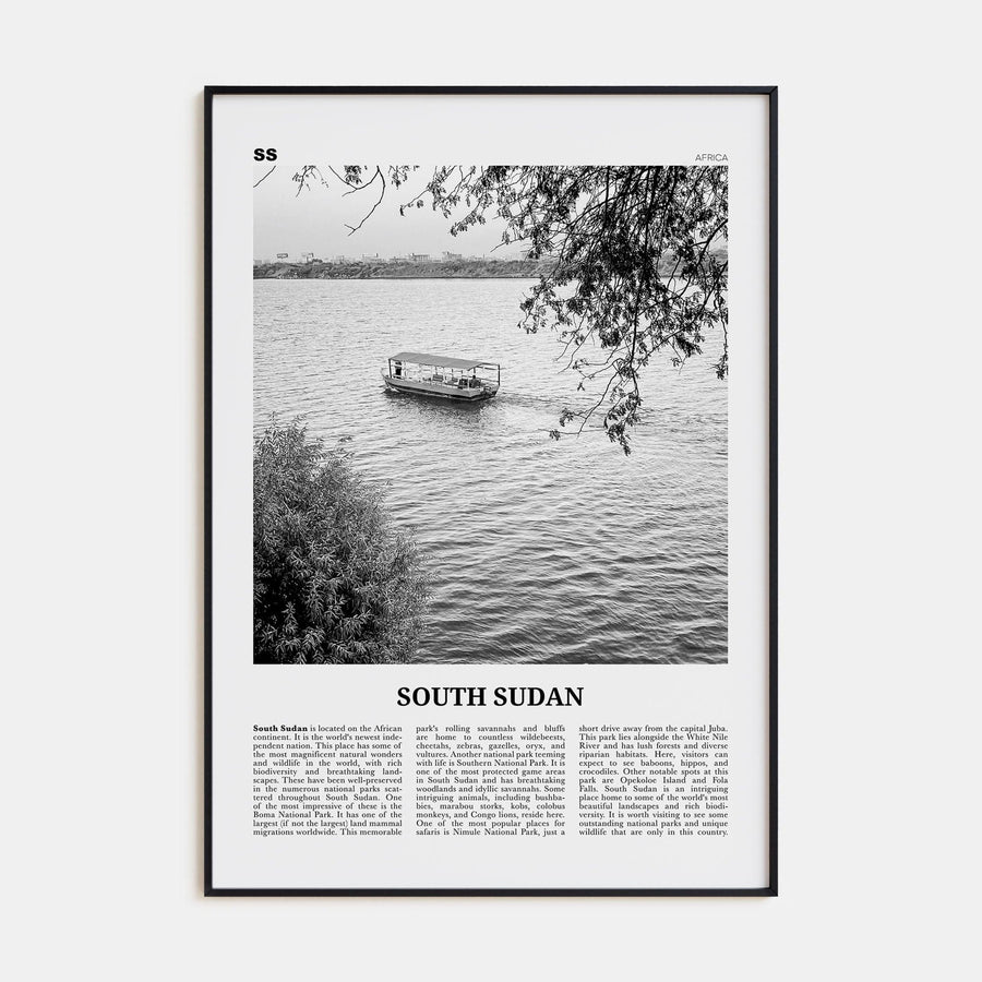 South Sudan Poster Black Metal / 8x12 in Nbourhood Travel B&W Poster