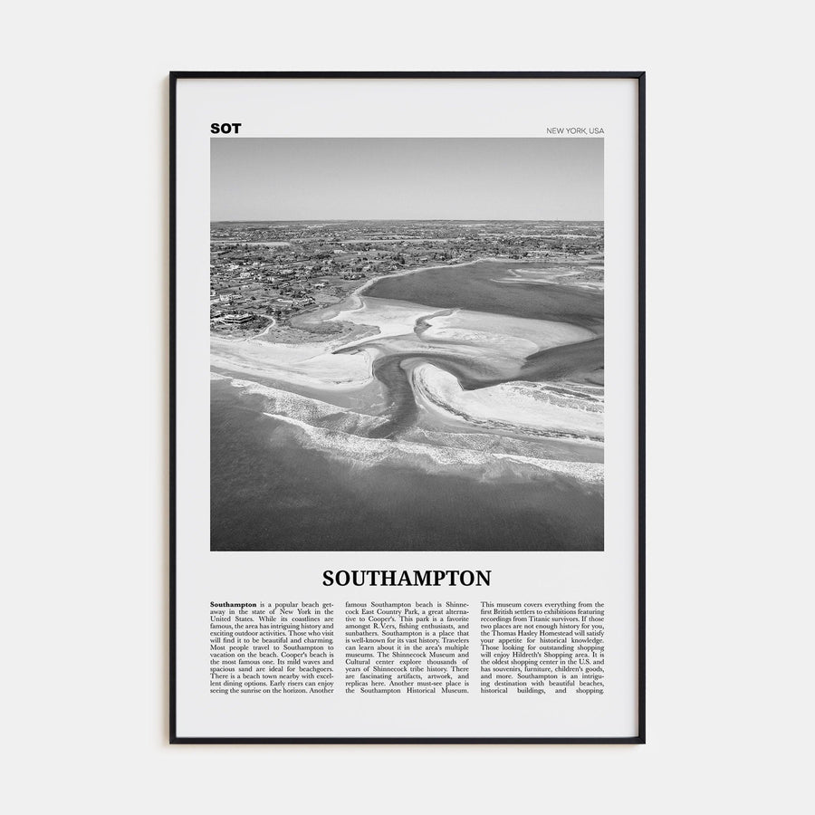 Southampton, New York Poster Black Metal / 8x12 in Nbourhood Travel B&W Poster