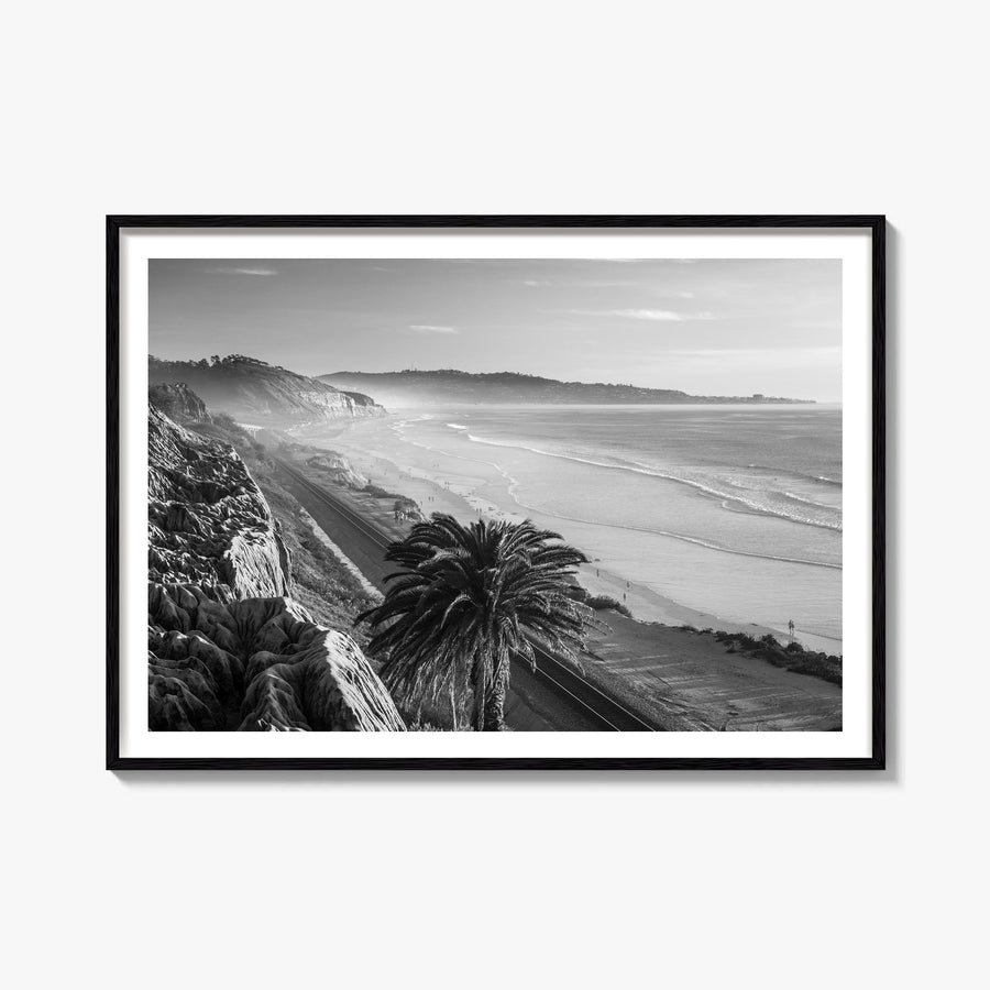 Southern California black & white photo poster of California, USA – horizontal wall art, unframed print shown in interior moc