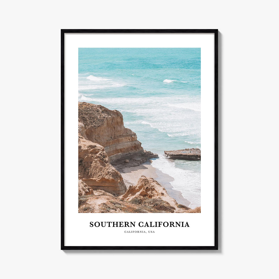Southern California colorful classic poster of California, USA – vertical wall art, unframed print shown in interior mockup
