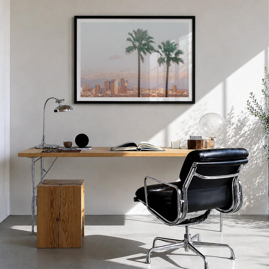 Southern California colorful photo poster of California, USA – horizontal wall art in black wood frame with white border, han