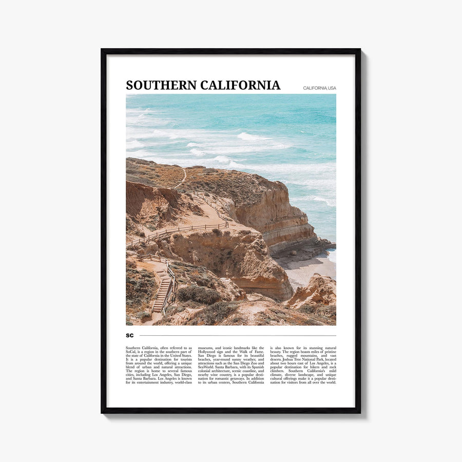 Southern California colorful travel poster of California, USA – vertical wall art, unframed print shown in interior mockup