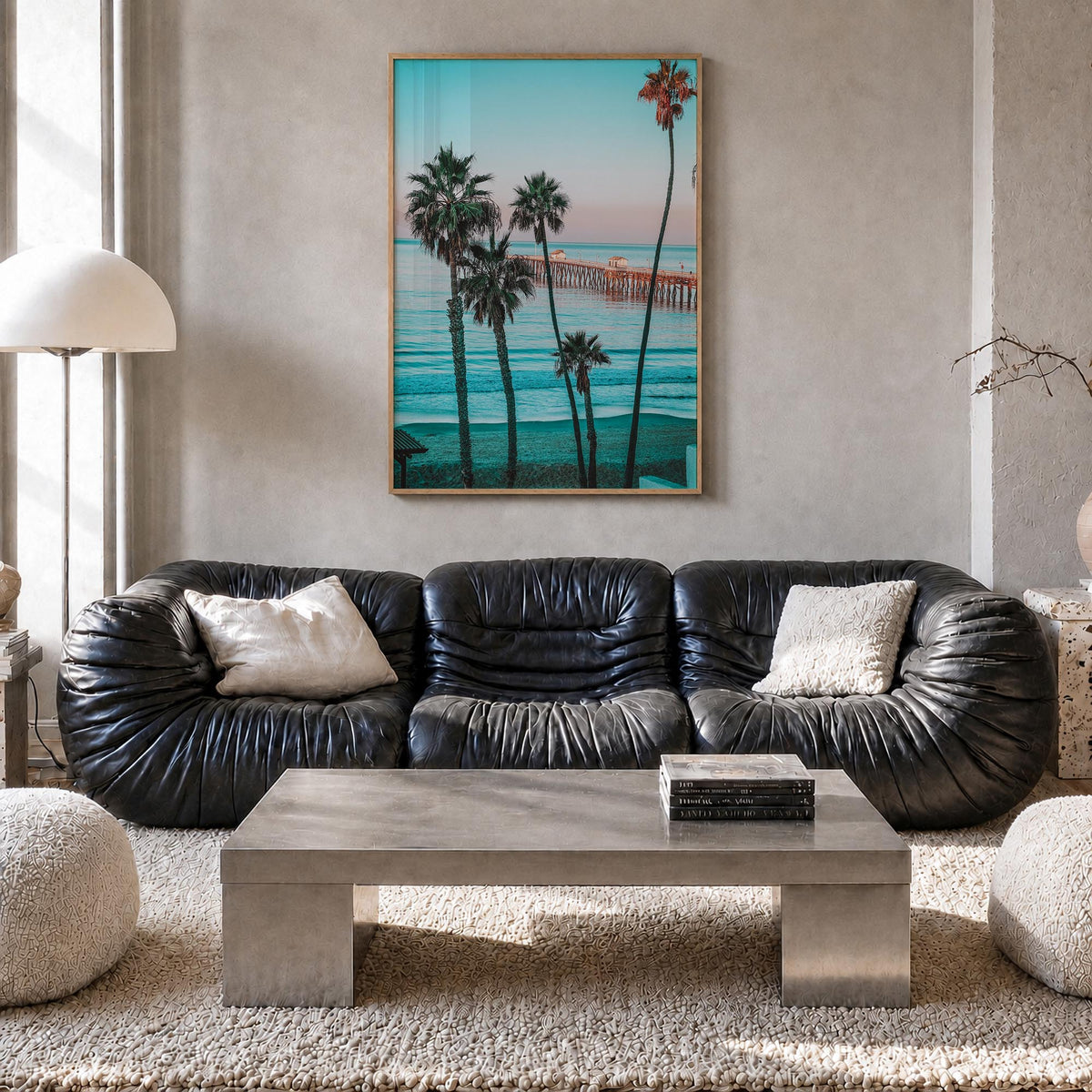 Southern California no. 1 colorful photo poster of California, USA – vertical wall art in natural wood frame, hanging on wall