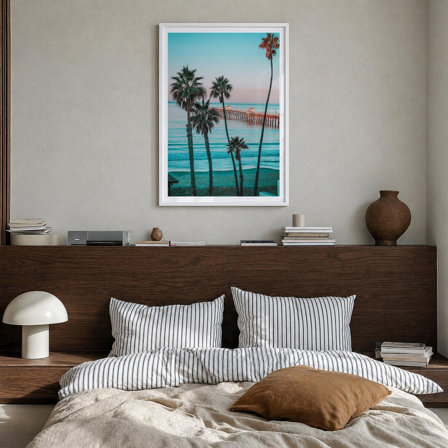 Southern California no. 1 colorful photo poster of California, USA – vertical wall art in white wood frame with white border,
