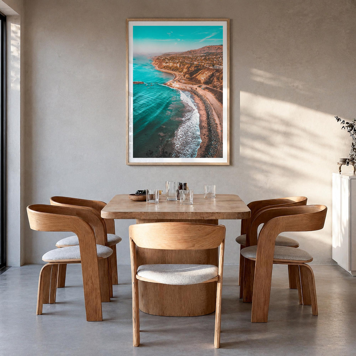 Southern California no. 2 colorful photo poster of California, USA – vertical wall art in natural wood frame with white borde