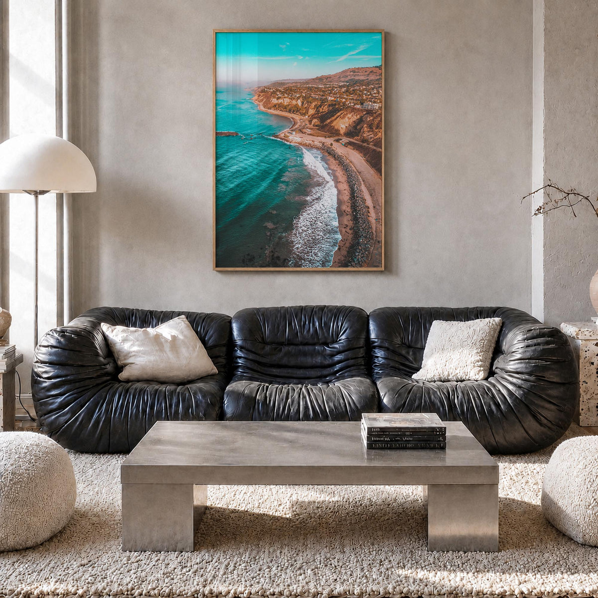 Southern California no. 2 colorful photo poster of California, USA – vertical wall art in natural wood frame, hanging on wall