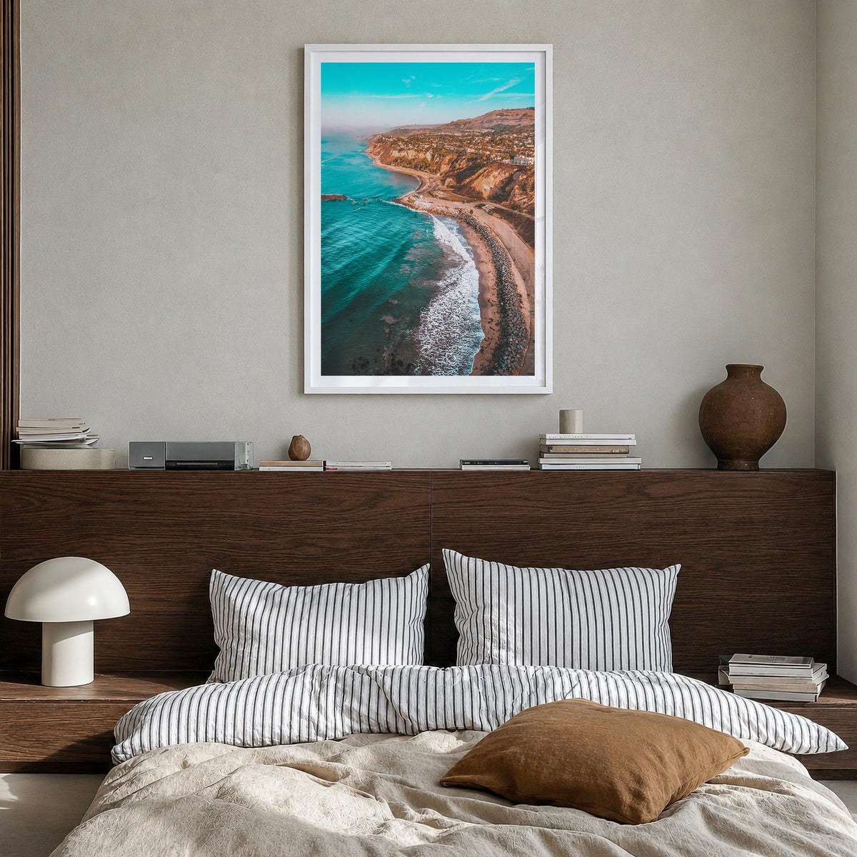 Southern California no. 2 colorful photo poster of California, USA – vertical wall art in white wood frame with white border,