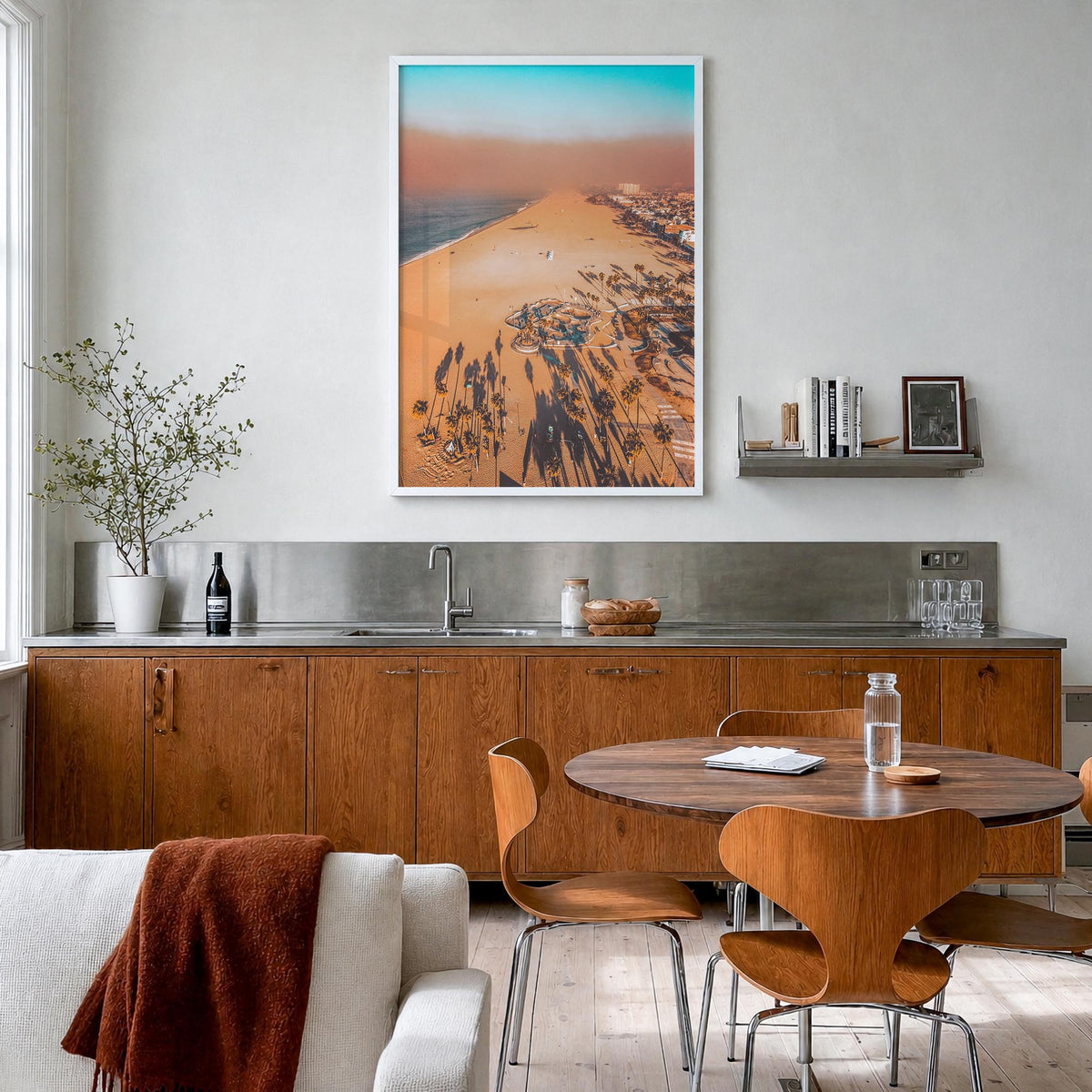 Southern California no. 3 colorful photo poster of California, USA – vertical wall art in white wood frame, hanging on wall