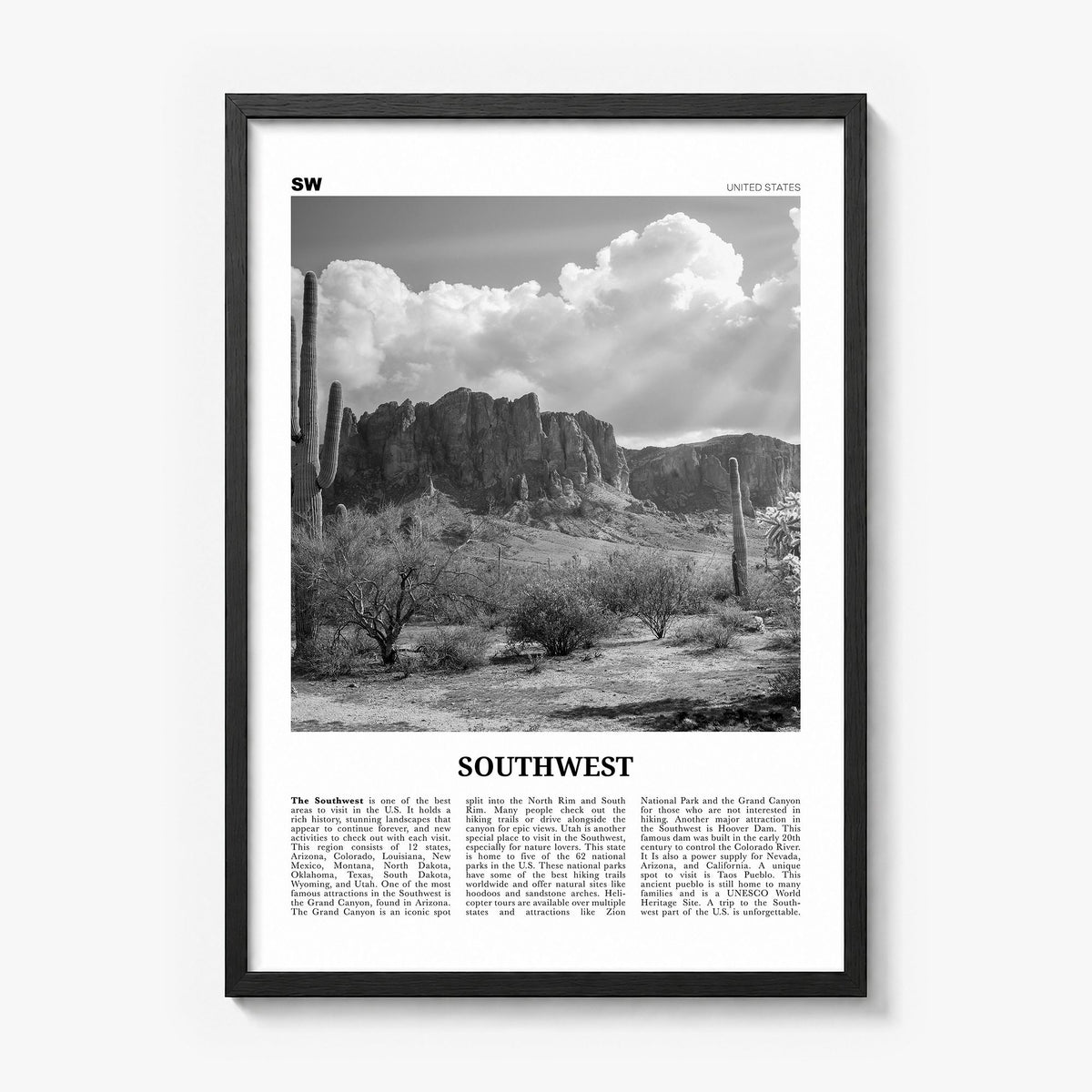 Southwest Newspaper Poster in a black wood frame