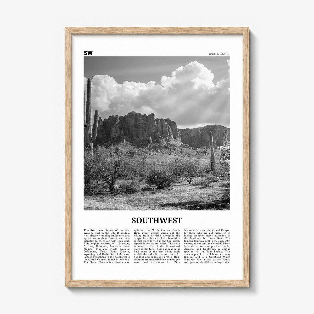 Southwest Newspaper Poster in a natural wood frame