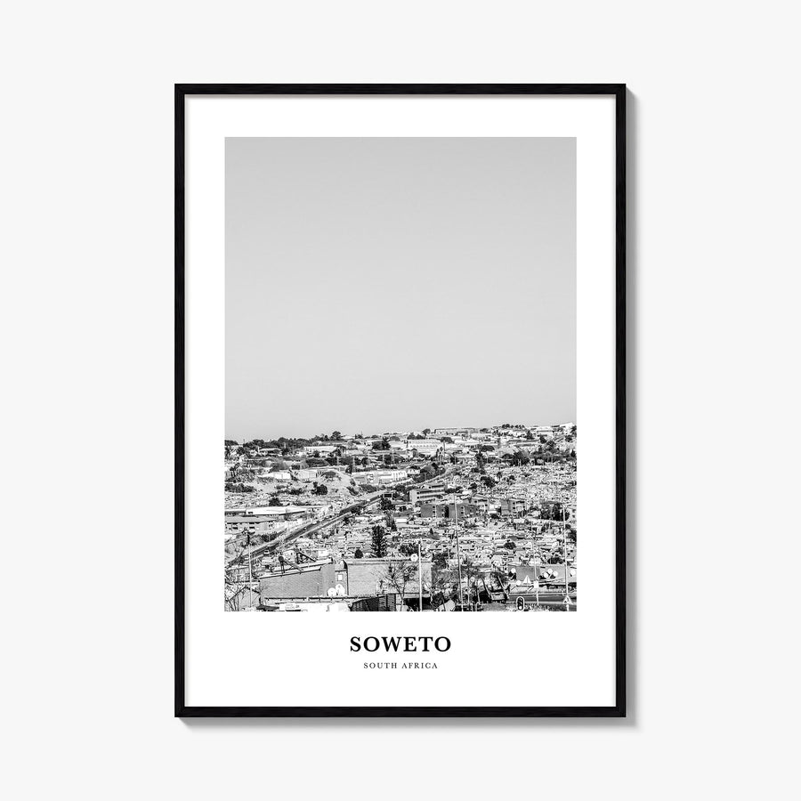 Soweto black & white classic poster of South Africa – vertical wall art, unframed print shown in interior mockup
