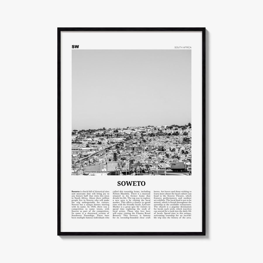 Soweto black & white newspaper poster of South Africa – vertical wall art, unframed print shown in interior mockup