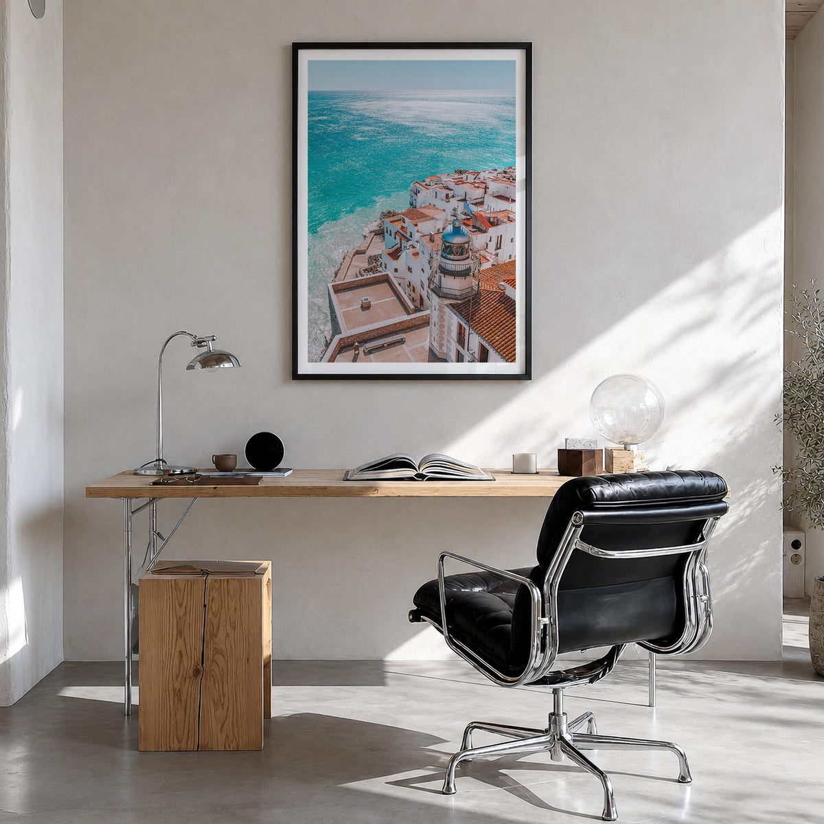 Spain no. 3 colorful photo poster of Europe – vertical wall art in black wood frame with white border, hanging on wall