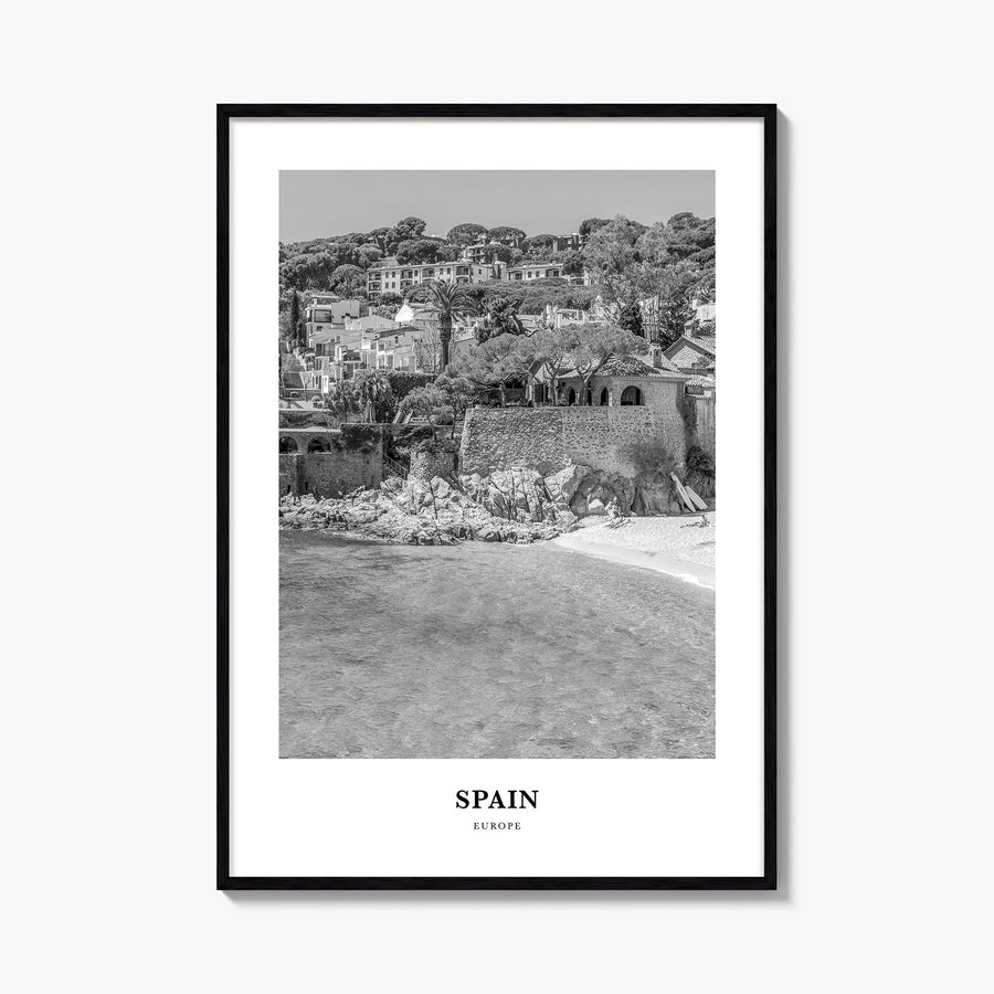 Spain no. 2 black & white classic poster of Europe – vertical wall art, unframed print shown in interior mockup