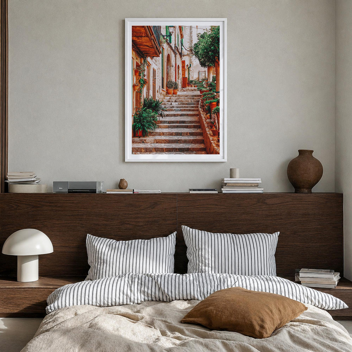 Spain no. 1 colorful photo poster of Europe – vertical wall art in white wood frame with white border, hanging on wall