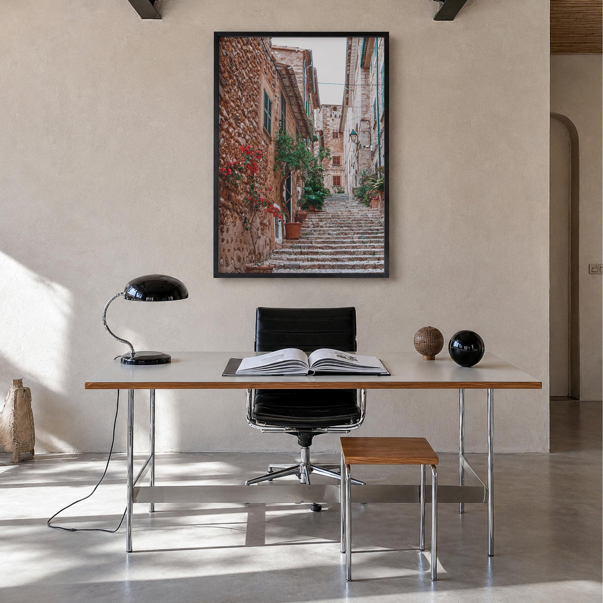 Spain no. 2 colorful photo poster of Europe – vertical wall art in black wood frame, hanging on wall