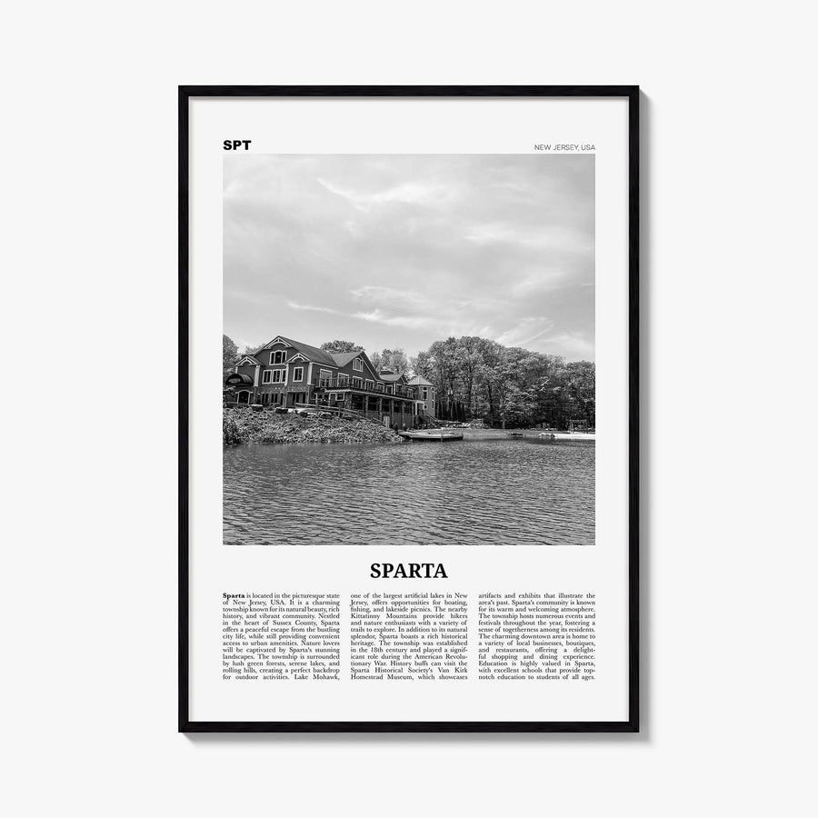 Sparta black & white newspaper poster of New Jersey, USA – vertical wall art, unframed print shown in interior mockup
