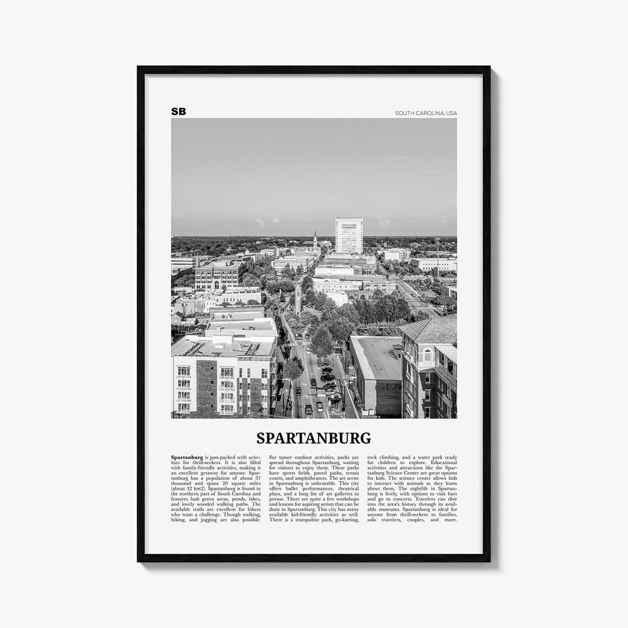Spartanburg black & white newspaper poster of South Carolina, USA – vertical wall art, unframed print shown in interior mocku