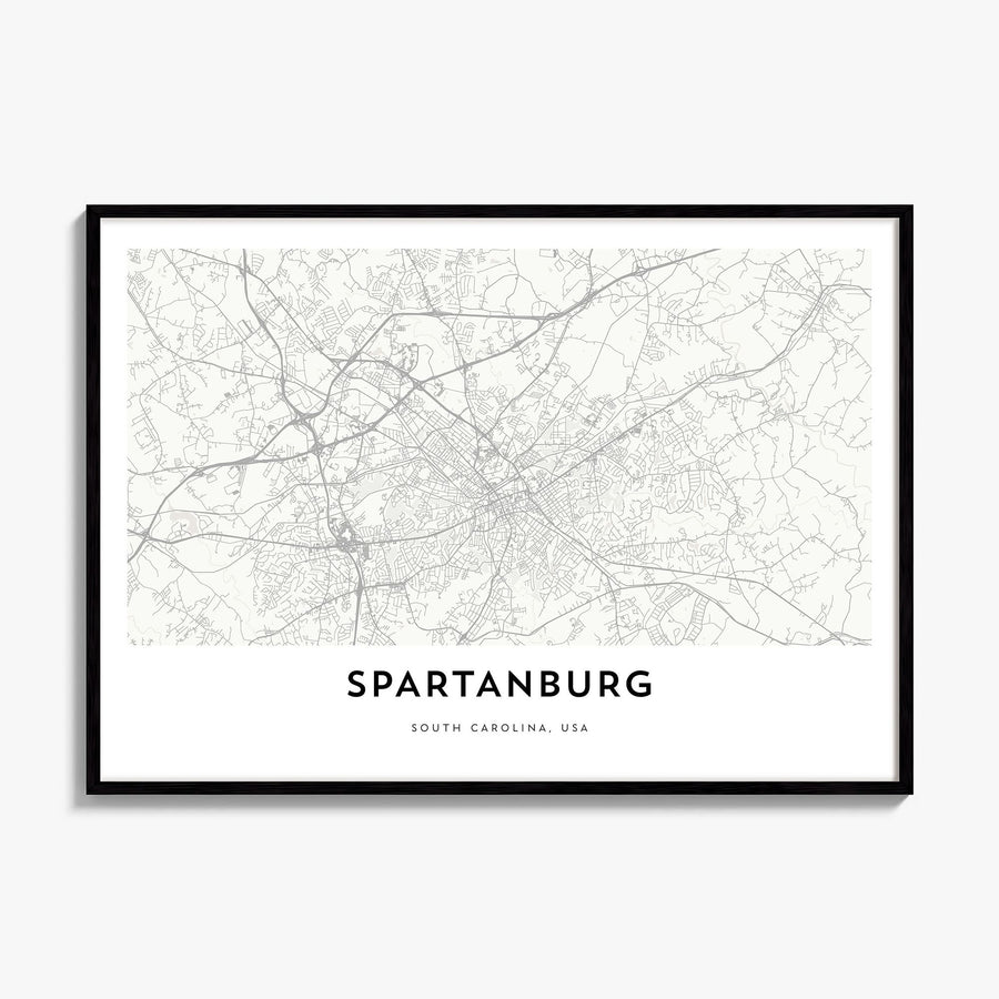 Spartanburg Map Poster, framed poster mockup