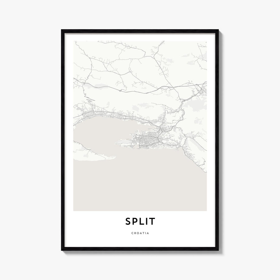 Split black & white map poster of Croatia – vertical wall art, unframed print shown in interior mockup